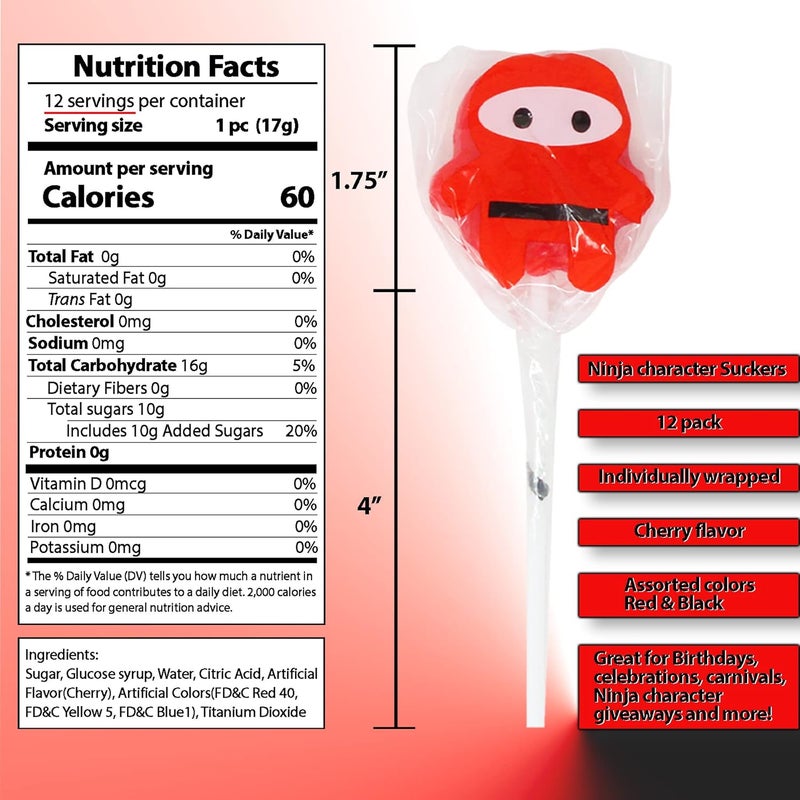 SNACKTERY Ninja Lollipops - 12 Cherry Flavored Suckers - Image 2